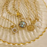 304 Stainless Steel 14K Gold Plated Retro Plating Inlay Sun Natural Stone Shell Pendant Necklace main image 5