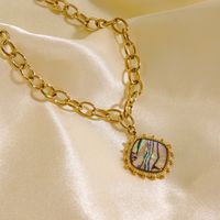 304 Stainless Steel 14K Gold Plated Retro Plating Inlay Sun Natural Stone Shell Pendant Necklace main image 7