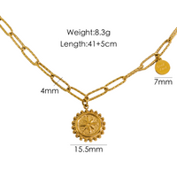 304 Stainless Steel 14K Gold Plated Retro Plating Inlay Sun Natural Stone Shell Pendant Necklace sku image 3