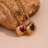 Vintage Style Simple Style Classic Style Square Heart Shape Stainless Steel Plating Inlay Zircon 18k Gold Plated Pendant Necklace main image 1