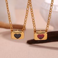 Vintage Style Simple Style Classic Style Square Heart Shape Stainless Steel Plating Inlay Zircon 18k Gold Plated Pendant Necklace main image 3
