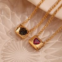 Vintage Style Simple Style Classic Style Square Heart Shape Stainless Steel Plating Inlay Zircon 18k Gold Plated Pendant Necklace main image 4