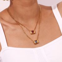 Vintage Style Simple Style Classic Style Square Heart Shape Stainless Steel Plating Inlay Zircon 18k Gold Plated Pendant Necklace main image 5
