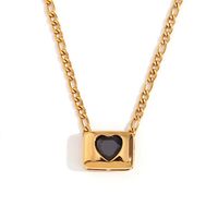 Vintage Style Simple Style Classic Style Square Heart Shape Stainless Steel Plating Inlay Zircon 18k Gold Plated Pendant Necklace sku image 1