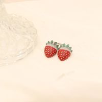1 Pair Sweet Strawberry Enamel Plating Inlay Copper Zircon White Gold Plated Ear Studs main image 3
