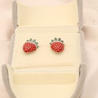 1 Pair Sweet Strawberry Enamel Plating Inlay Copper Zircon White Gold Plated Ear Studs main image 6