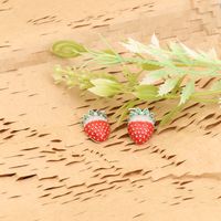 1 Pair Sweet Strawberry Enamel Plating Inlay Copper Zircon White Gold Plated Ear Studs main image 1