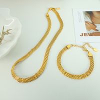 Elegant Formal Simple Style Solid Color Titanium Steel Plating Braid Hollow Out 18k Gold Plated Bracelets Necklace main image 5