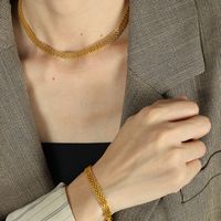 Elegant Formal Simple Style Solid Color Titanium Steel Plating Braid Hollow Out 18k Gold Plated Bracelets Necklace main image 4