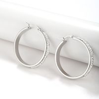 1 Pair Simple Style Geometric Polishing Plating Inlay 304 Stainless Steel Zircon Hoop Earrings main image 4