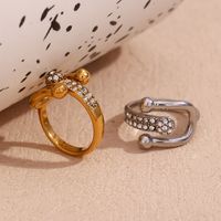 Simple Style Classic Style Solid Color Stainless Steel Plating Inlay Rhinestones 18k Gold Plated Open Rings main image 1