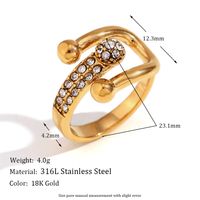 Style Simple Style Classique Couleur Unie Acier Inoxydable Placage Incruster Strass Plaqué Or 18k Anneau Ouvert main image 2