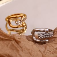 Simple Style Classic Style Solid Color Stainless Steel Plating Inlay Rhinestones 18k Gold Plated Open Rings main image 3