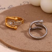 Simple Style Classic Style Solid Color Stainless Steel Plating Inlay Rhinestones 18k Gold Plated Open Rings main image 4