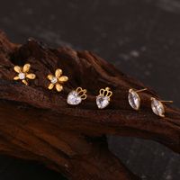 1 Pair Basic Simple Style Classic Style Flower Plating Inlay Stainless Steel Rhinestones 18k Gold Plated Ear Studs main image 3