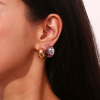 1 Pair Vintage Style Simple Style Classic Style Water Droplets Plating Inlay Stainless Steel Zircon 18k Gold Plated Ear Studs main image 5