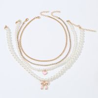 Princess Sweet Heart Shape Bow Knot Artificial Pearl Alloy Beaded Plating Inlay Rhinestones Girl's Necklace main image 6