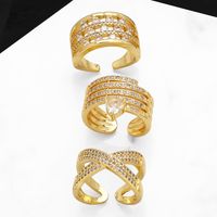 Simple Style Solid Color Copper Plating Inlay Zircon 18k Gold Plated Open Rings main image 3