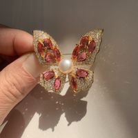 Lady Butterfly Copper Plating Inlay Zircon Women's Brooches sku image 4