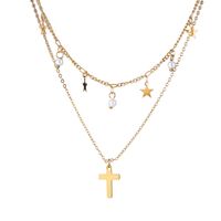 Elegant Vacation Cross Stainless Steel Copper Layered 14k Gold Plated Double Layer Necklaces sku image 1