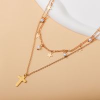 Elegant Vacation Cross Stainless Steel Copper Layered 14k Gold Plated Double Layer Necklaces main image 3