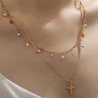 Elegant Vacation Cross Stainless Steel Copper Layered 14k Gold Plated Double Layer Necklaces main image 1