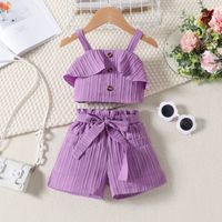 Cute Solid Color Bow Knot Cotton Girls Dresses sku image 1
