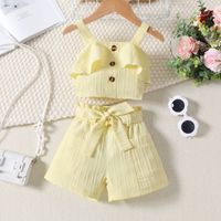 Cute Solid Color Bow Knot Cotton Girls Dresses main image 4