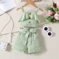 Cute Solid Color Bow Knot Cotton Girls Dresses main image 2