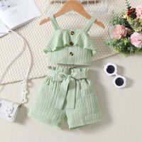 Cute Solid Color Bow Knot Cotton Girls Dresses sku image 14