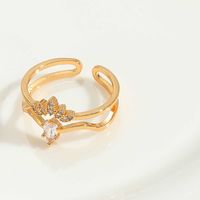 Vintage Style Simple Style Commute Irregular Copper Plating Inlay Zircon 14k Gold Plated Open Rings sku image 8