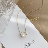 Elegant Simple Style Round Alloy Plating Inlay Artificial Pearls Gold Plated Women's Necklace main image 6