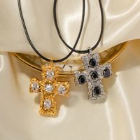 Ig Style Simple Style Cross Alloy Wax Line Plating Inlay Zircon Women's Pendant Necklace main image 4