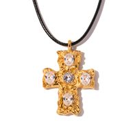 Ig Style Simple Style Cross Alloy Wax Line Plating Inlay Zircon Women's Pendant Necklace main image 6