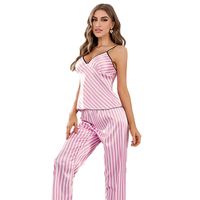 Home Women's Basic Classic Style Stripe Imitated Silk Polyester Pants Sets Pajama Sets main image 2