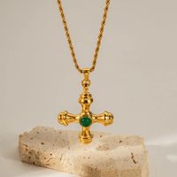 Ig Style Retro Cross Alloy Plating Inlay Resin Women's Earrings Necklace main image 4