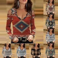 Women's T-shirt Long Sleeve T-shirts Vintage Style Bohemian Color Block main image 6