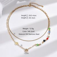 304 Stainless Steel Synthetic Resin Glass 14K Gold Plated Elegant Vintage Style Beaded Plating Inlay Round Life Tree Zircon Double Layer Necklaces Necklace main image 2