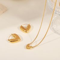 Casual Elegant Simple Style Heart Shape Titanium Steel Plating 18k Gold Plated Earrings Necklace main image 4