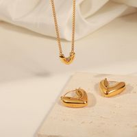 Casual Elegant Simple Style Heart Shape Titanium Steel Plating 18k Gold Plated Earrings Necklace main image 3