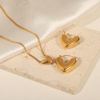 Casual Elegant Simple Style Heart Shape Titanium Steel Plating 18k Gold Plated Earrings Necklace main image 10