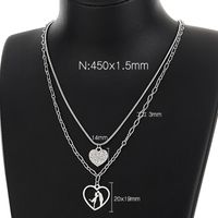 Titanium Steel 18K Gold Plated Simple Style Korean Style Hollow Out Heart Shape Double Layer Necklaces main image 2