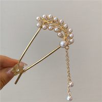 Women's Chinoiserie Elegant Geometric Flower Metal Plating Inlay Artificial Pearls Rhinestones Hairpin sku image 3