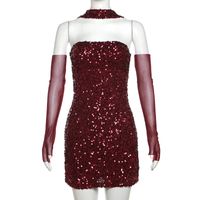 Women's Sequin Dress Party Dress Sexy Halter Neck Sequins Sleeveless Solid Color Above Knee Daily Evening Party Cocktail Party main image 5