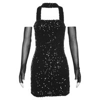 Women's Sequin Dress Party Dress Sexy Halter Neck Sequins Sleeveless Solid Color Above Knee Daily Evening Party Cocktail Party sku image 1