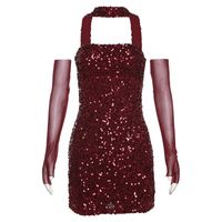 Women's Sequin Dress Party Dress Sexy Halter Neck Sequins Sleeveless Solid Color Above Knee Daily Evening Party Cocktail Party sku image 4