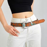 Retro Ethnic Style Geometric Pu Leather Inlay Turquoise Beads Unisex Leather Belts main image 2
