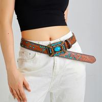 Retro Ethnic Style Geometric Pu Leather Inlay Turquoise Beads Unisex Leather Belts main image 6