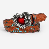 Retro Ethnic Style Geometric Pu Leather Inlay Turquoise Beads Unisex Leather Belts sku image 1