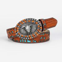 Retro Ethnic Style Geometric Pu Leather Inlay Turquoise Beads Unisex Leather Belts sku image 2